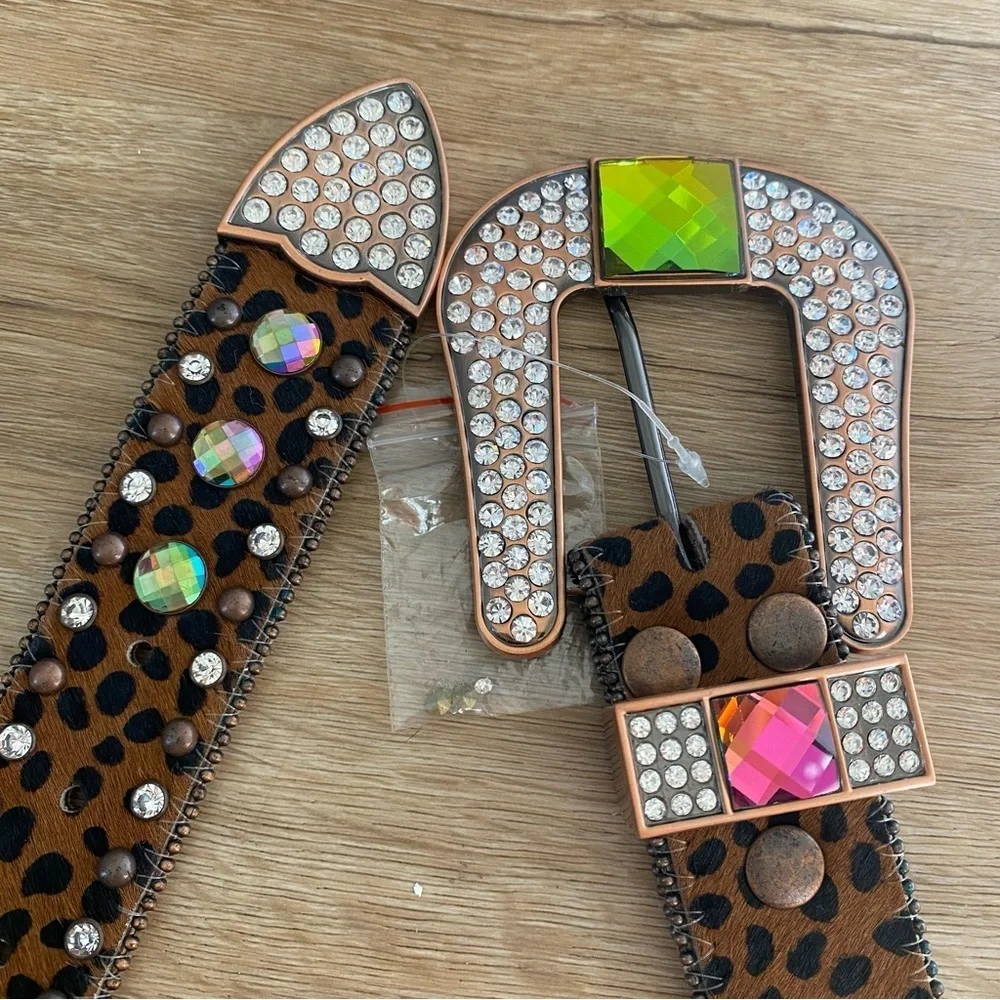 NEW Nocona Rhinestone Colored Calf Hair Leather Belt size XLarge